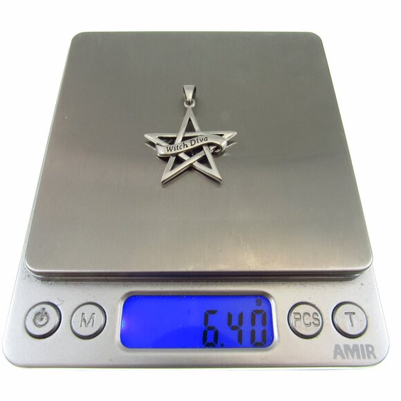 Solid 925 Sterling Silver Witch Diva Pentagram Pendant, Pagan Occult Jewelry - Picture 9 of 9